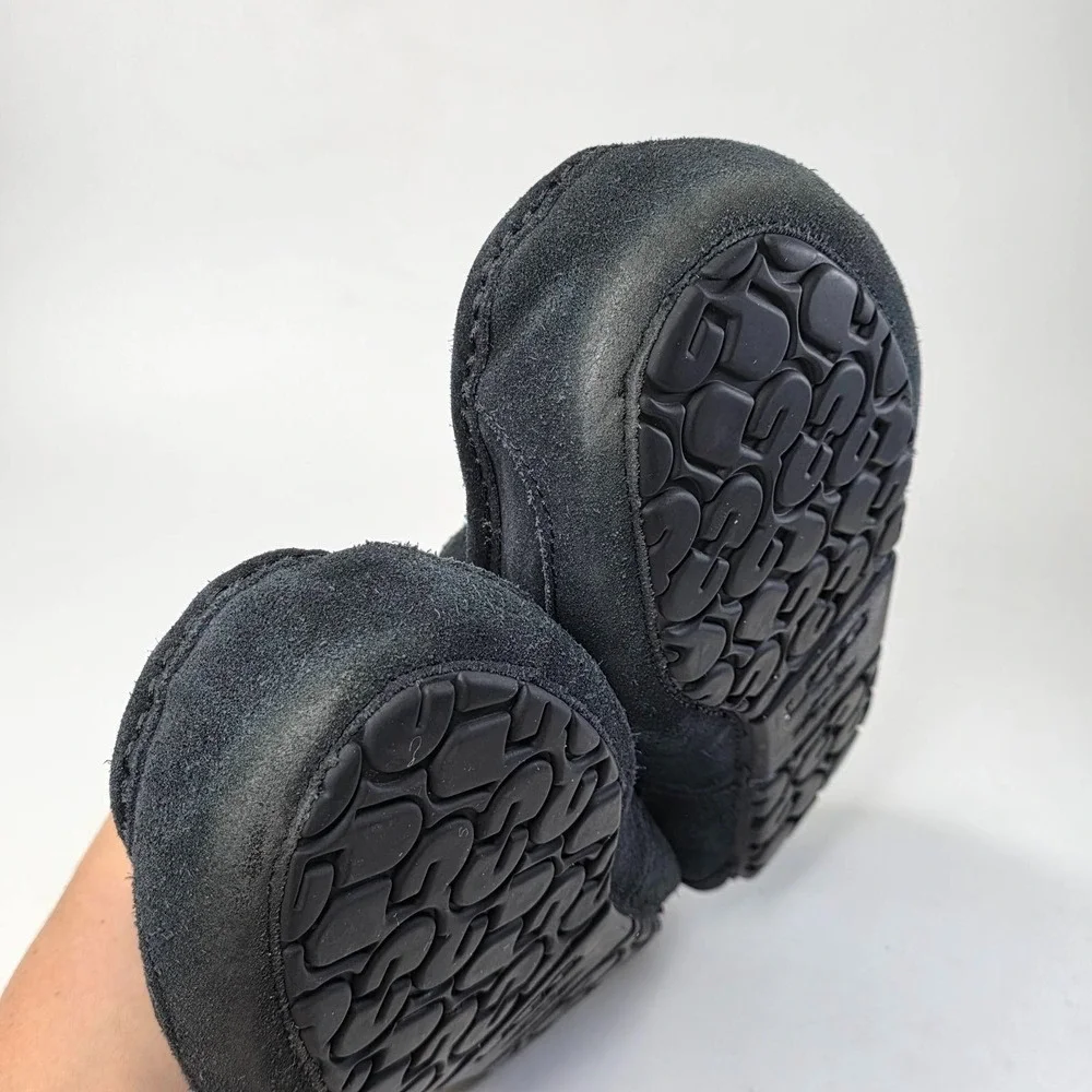 UGG Ascot Men's Slippers Size 12 UK11 Black Suede Shearling Lined Moccasin Shoes